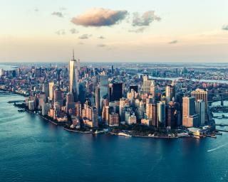 New York City skyline with ocean